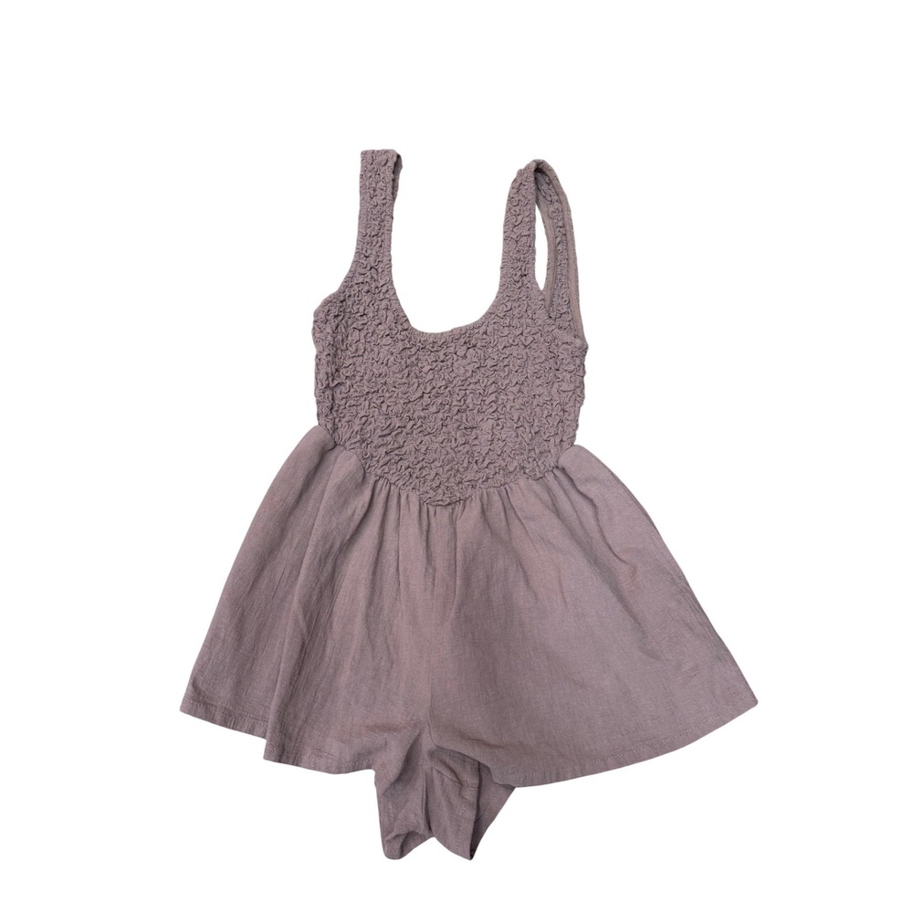 Free People Smocked Popcorn Textured Romper Mauve Brown XS Sleeveless Boho